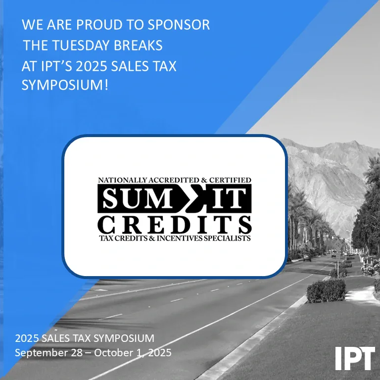 SumIt Credits sponsor graphic for the 2025 IPT Sales Tax Symposium